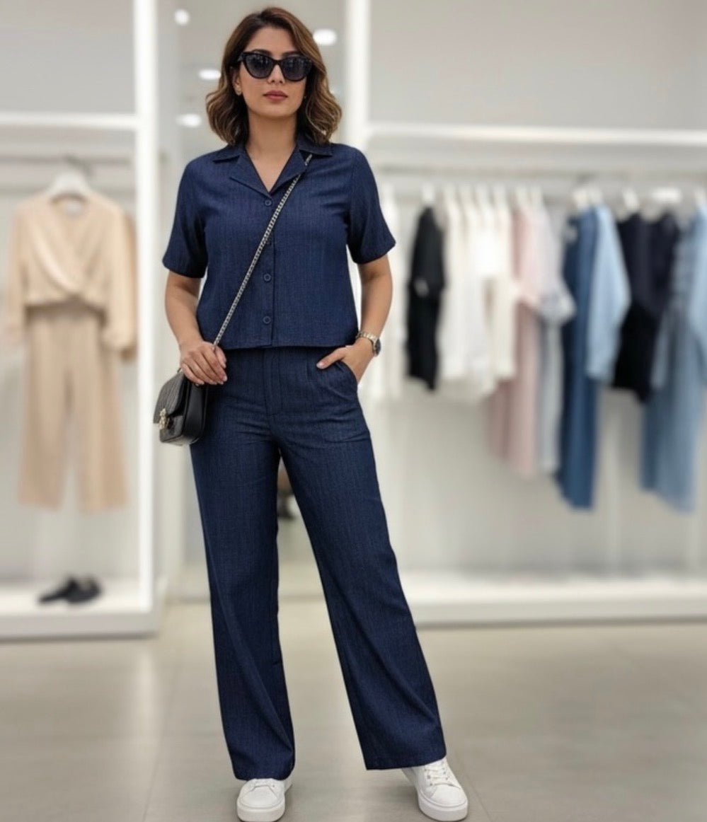 Bella Denim - Crop Shirt & Trousers Set 👕