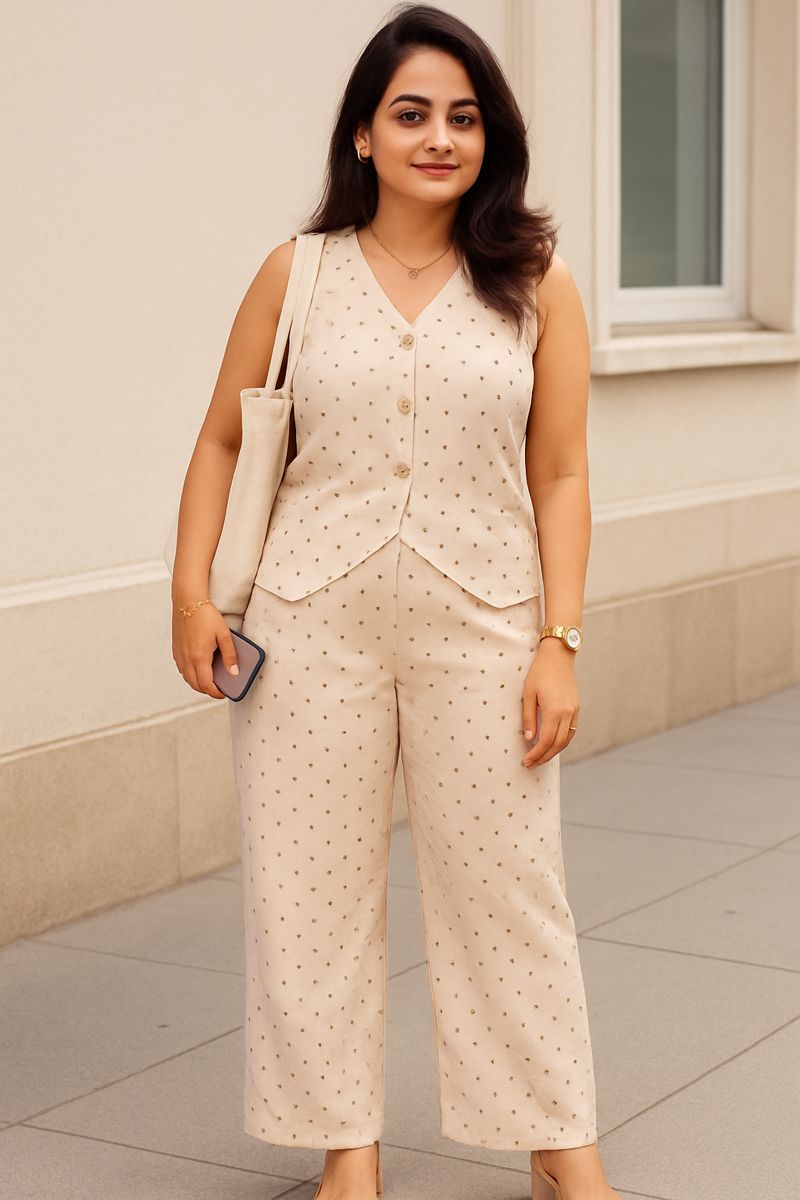 Aura - Luxury Beige Waist Coat Co-Ord Set