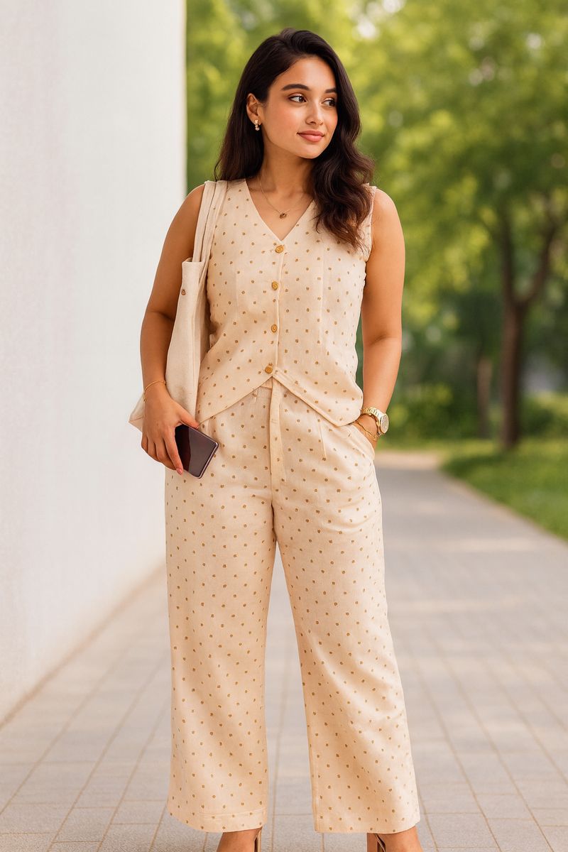 Aura - Luxury Beige Waist Coat Co-Ord Set