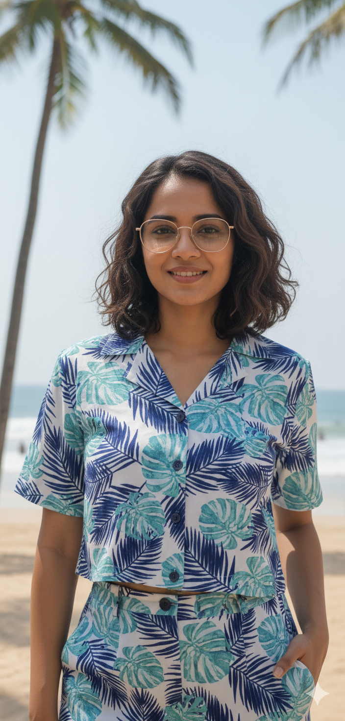 Sea Leaf - Crop Shirt & Trousers Set 🌊