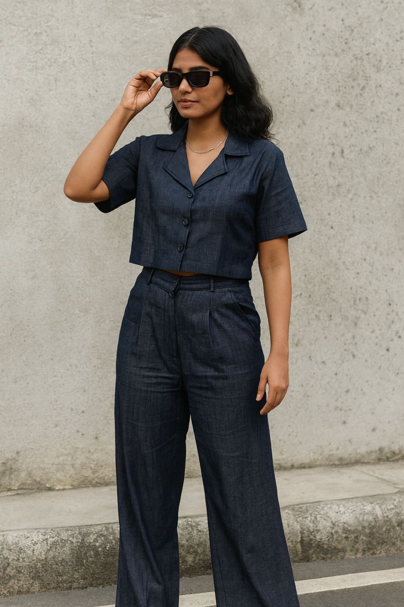 Bella Denim - Crop Shirt & Trousers Set 👕