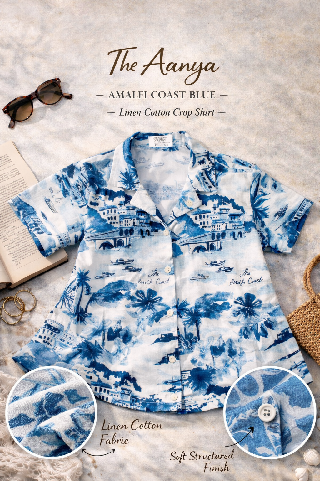 Aanya -Amalfi Coast Print Crop Shirt💙