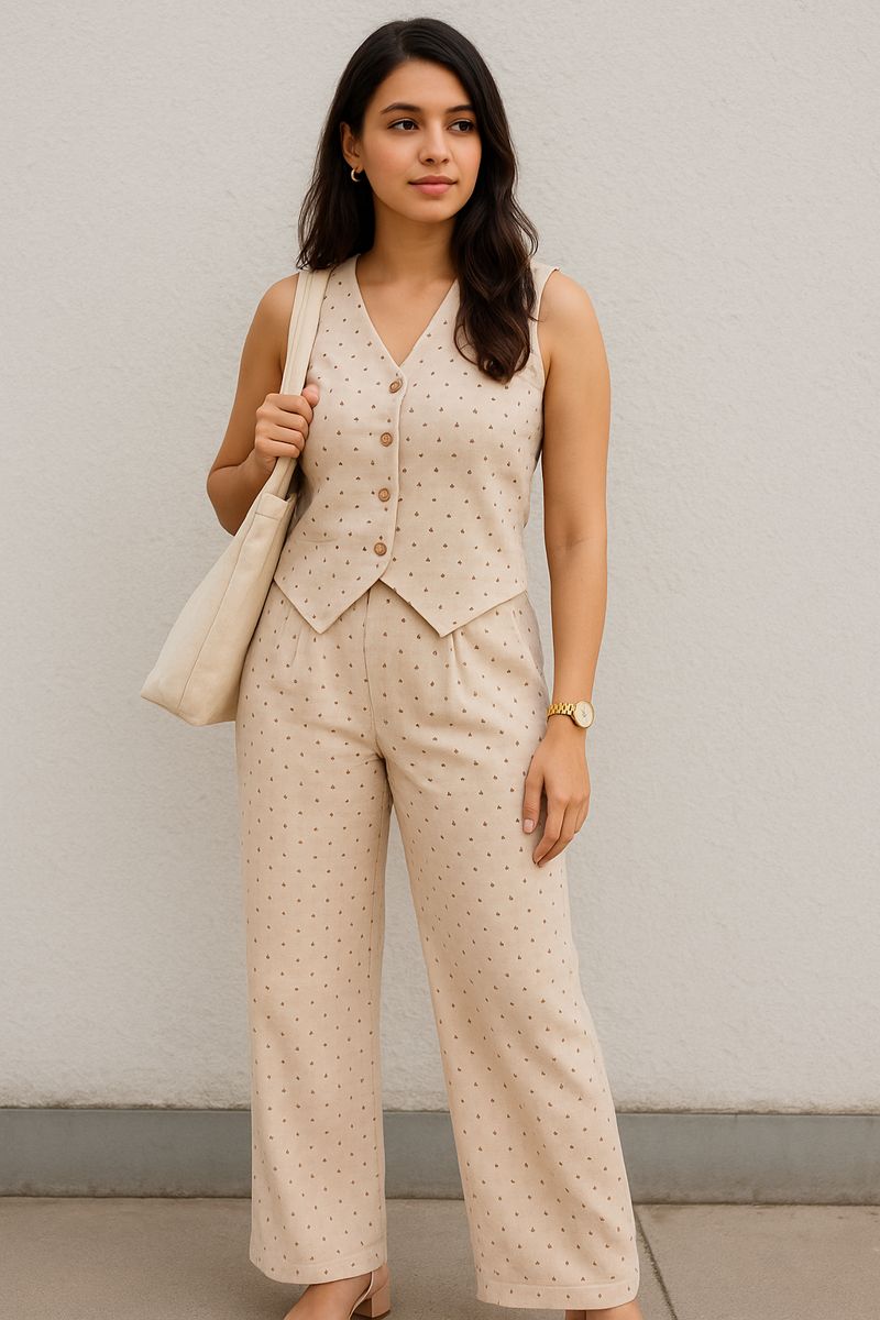 Aura - Luxury Beige Waist Coat Co-Ord Set