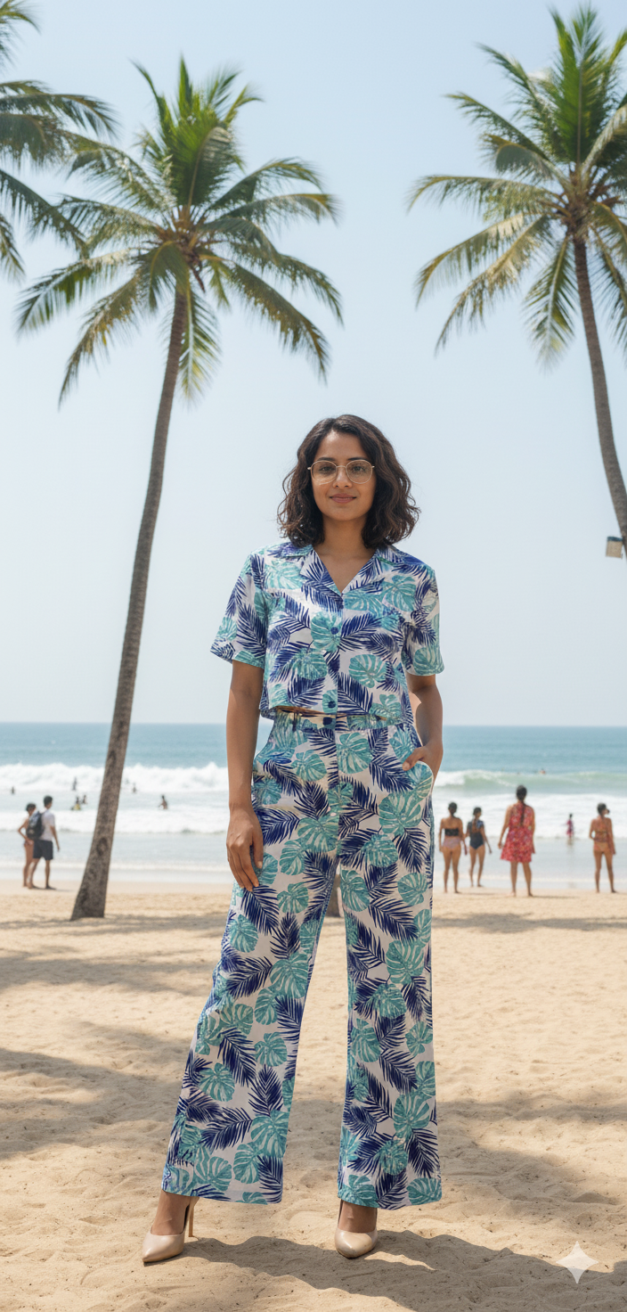 Sea Leaf - Crop Shirt & Trousers Set 🌊