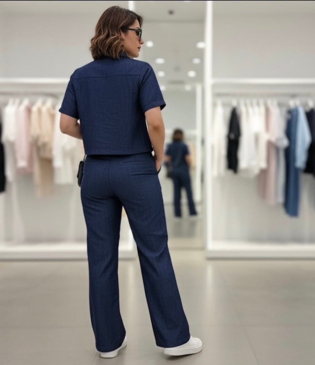 Bella Denim - Crop Shirt & Trousers Set 👕
