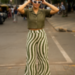 Vanya - Olive Breeze Crop Shirt & Wave Flare Trousers Set 💚