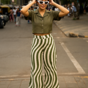 vanya olive breeze crop shirt & wave flare trousers set 💚